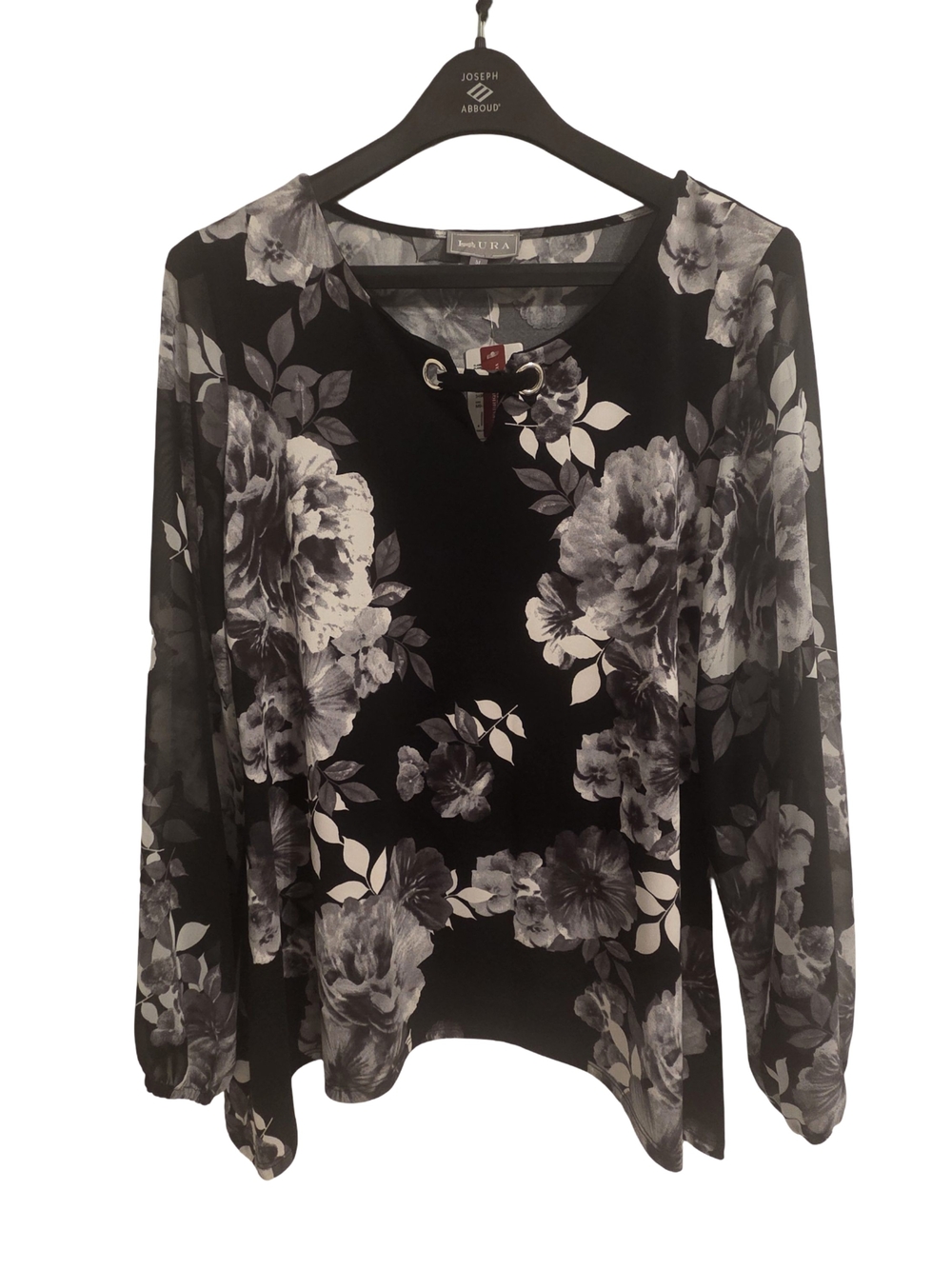 Laura Black Floral Lace-Up Long Sleeve Top